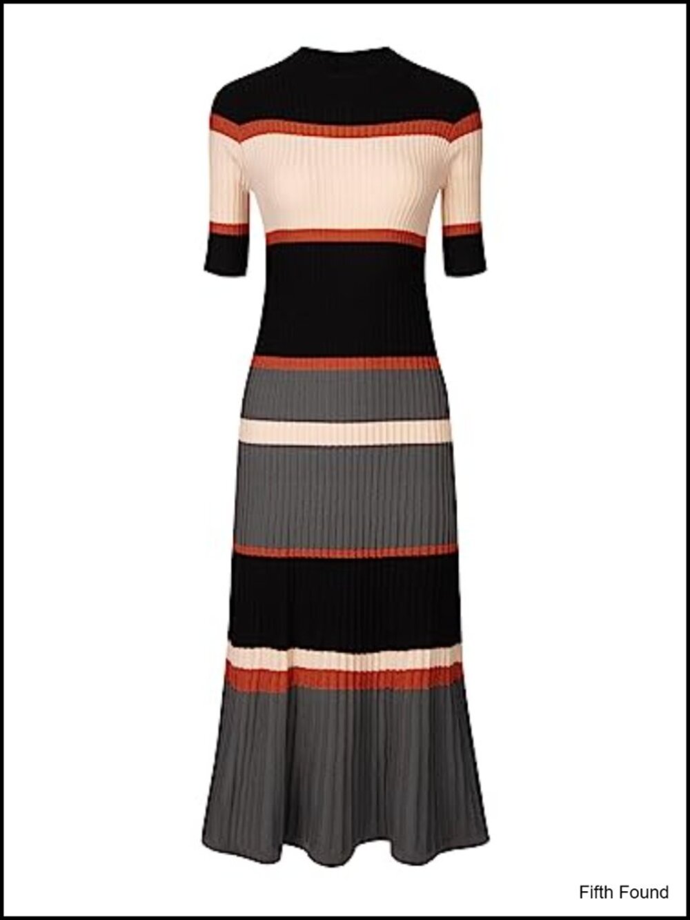 Hobemty Women's Knit Striped Midi Sweater Dress Short Sleeve Ribbed Mock Neck